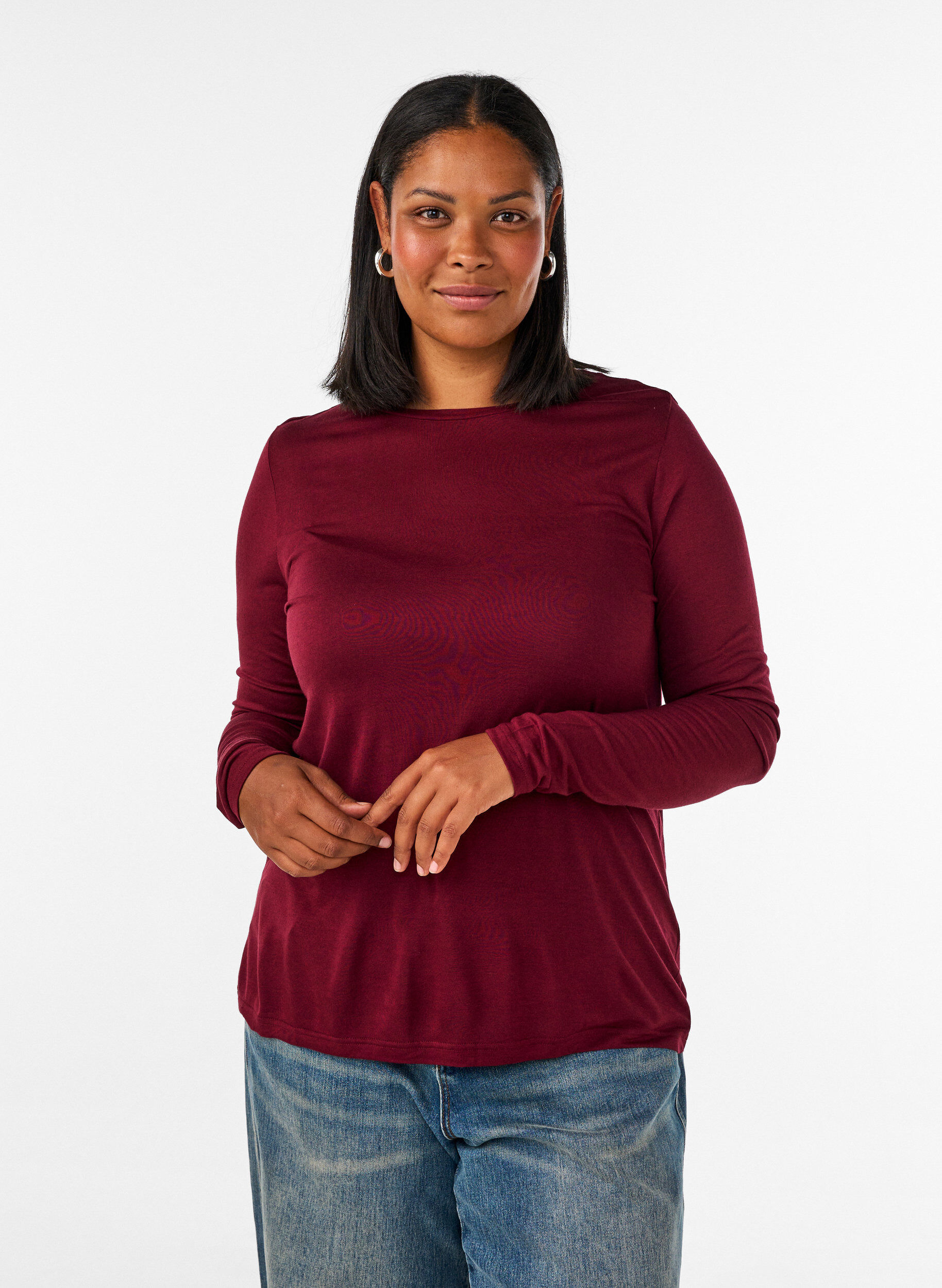 ZizzifashionLong-sleeved blouse in wool and viscose, Red, Model image number 0