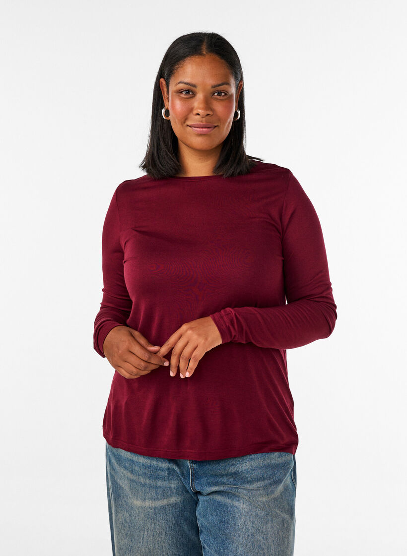Long-sleeved blouse in wool and viscose, Red, Model image number 0