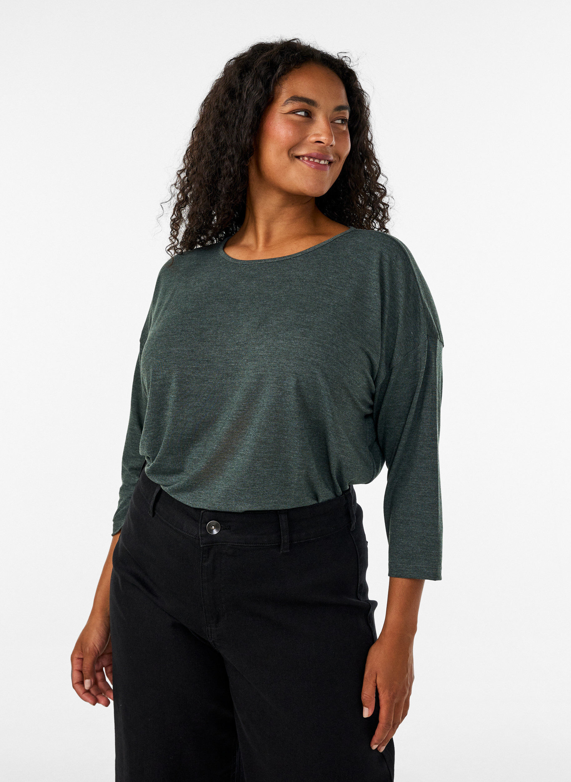 Jersey blouse with 3/4 sleeves, Green, Model