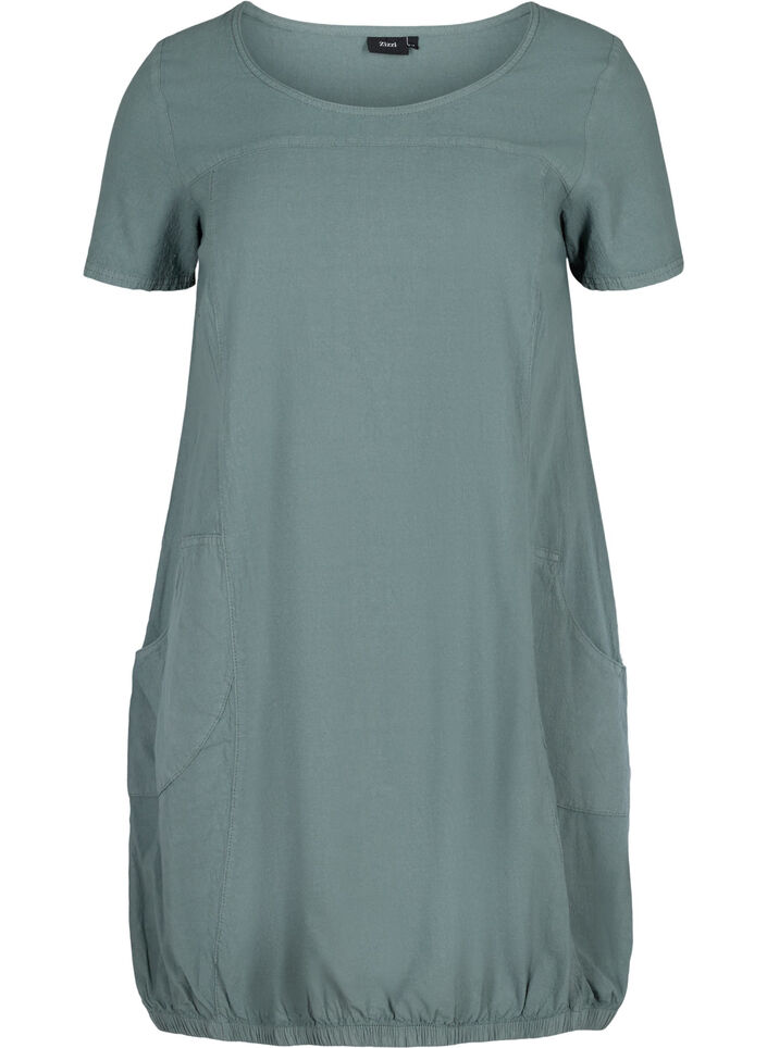 Short-sleeved cotton dress, Green, Packshot image number 0