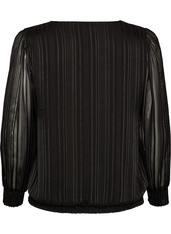 Striped blouse with a balloon shape, Black, Packshot image number 1