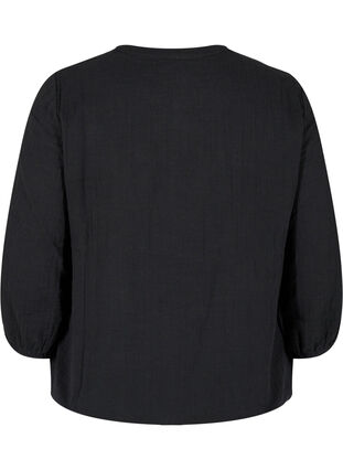 Cotton blouse with buttons and 3/4 sleeves, Black, Packshot image number 1
