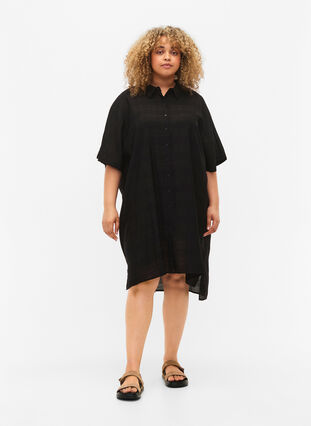 Long shirt in viscose with texture, Black, Model image number 2