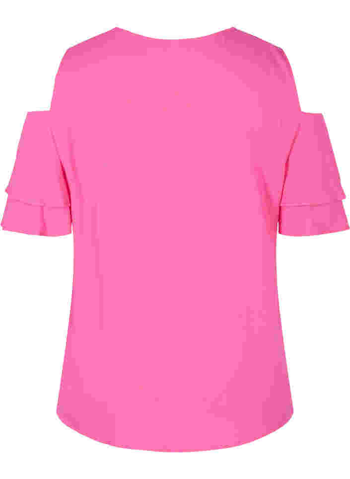 Short sleeved blouse in viscose, Fuchsia Purple, Packshot image number 1