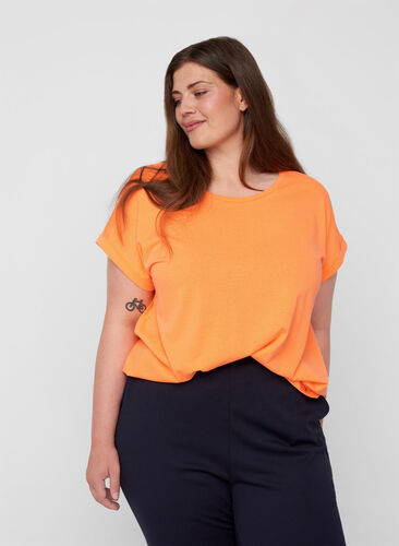 Neon-coloured cotton t-shirt, Neon Coral, Model image number 0