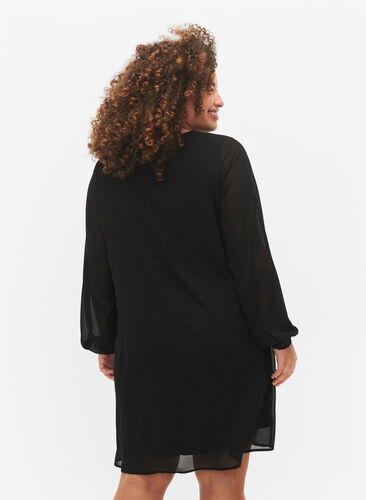 Long-sleeved dress with V-neck, Black, Model image number 1