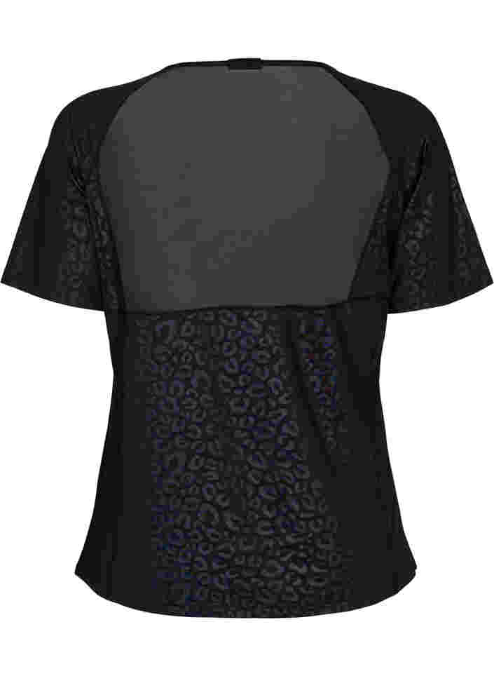 Workout t-shirt with print and mesh, Black, Packshot image number 1