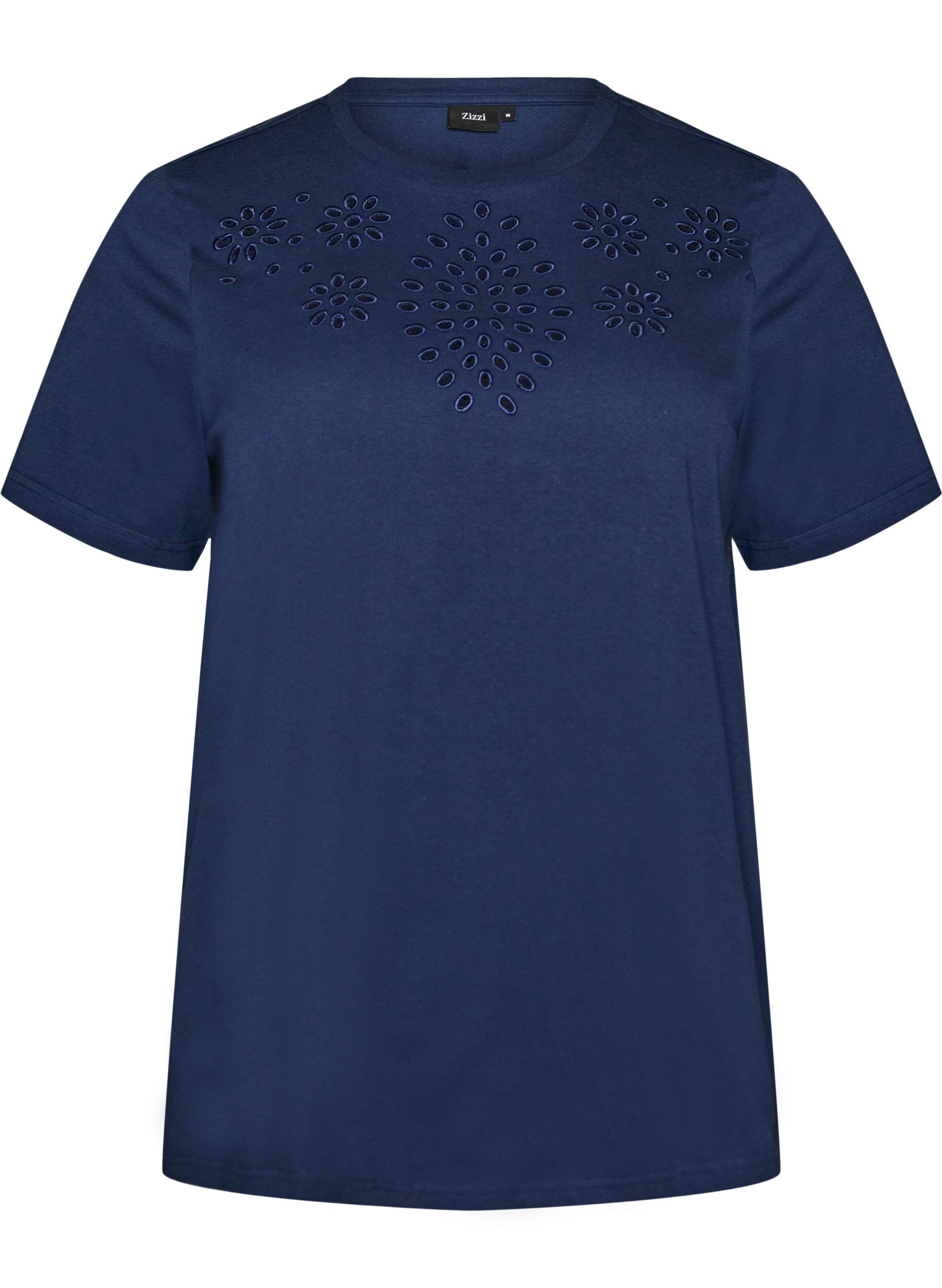 ZizzifashionOrganic cotton T-shirt with eyelet embroidery, Blue, Packshot image number 0