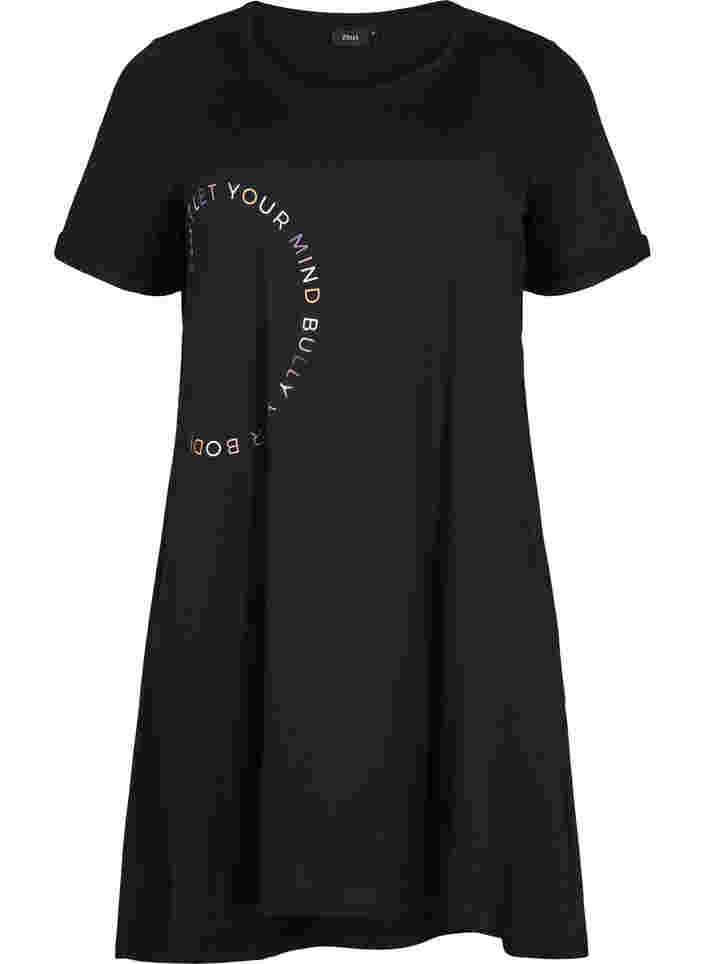 Short sleeved cotton nightdress with print, Black W. Don't, Packshot image number 0