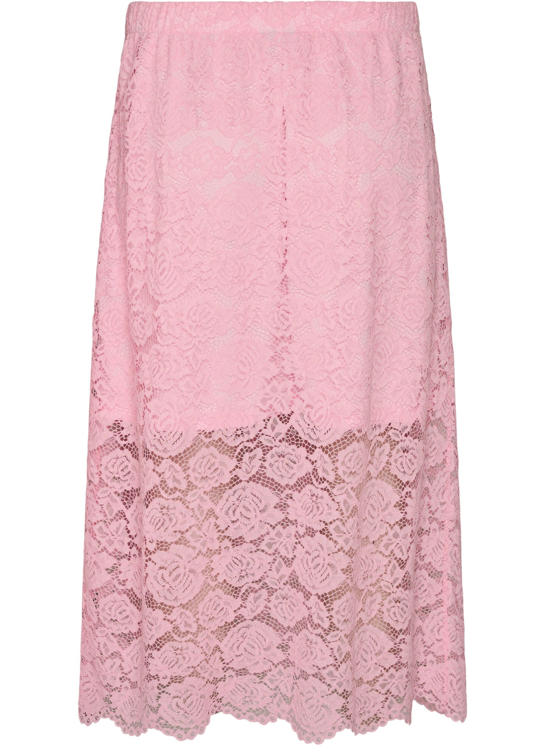 Zizzifashion Lace midi skirt with an elasticated waist, Rose, Packshot image number 1