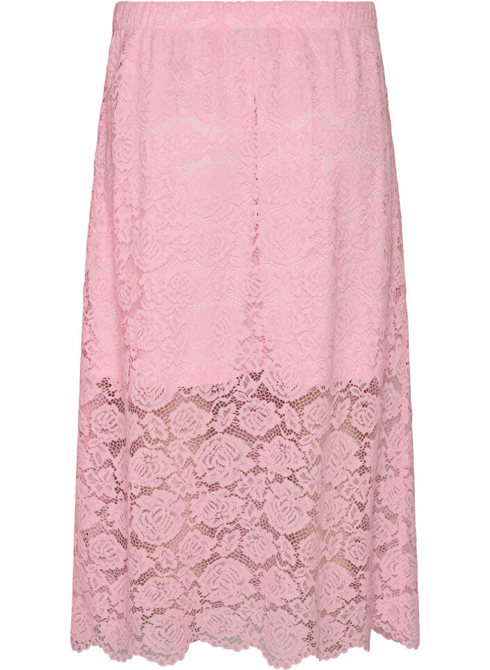 Lace midi skirt with an elasticated waist, Rose, Packshot image number 1
