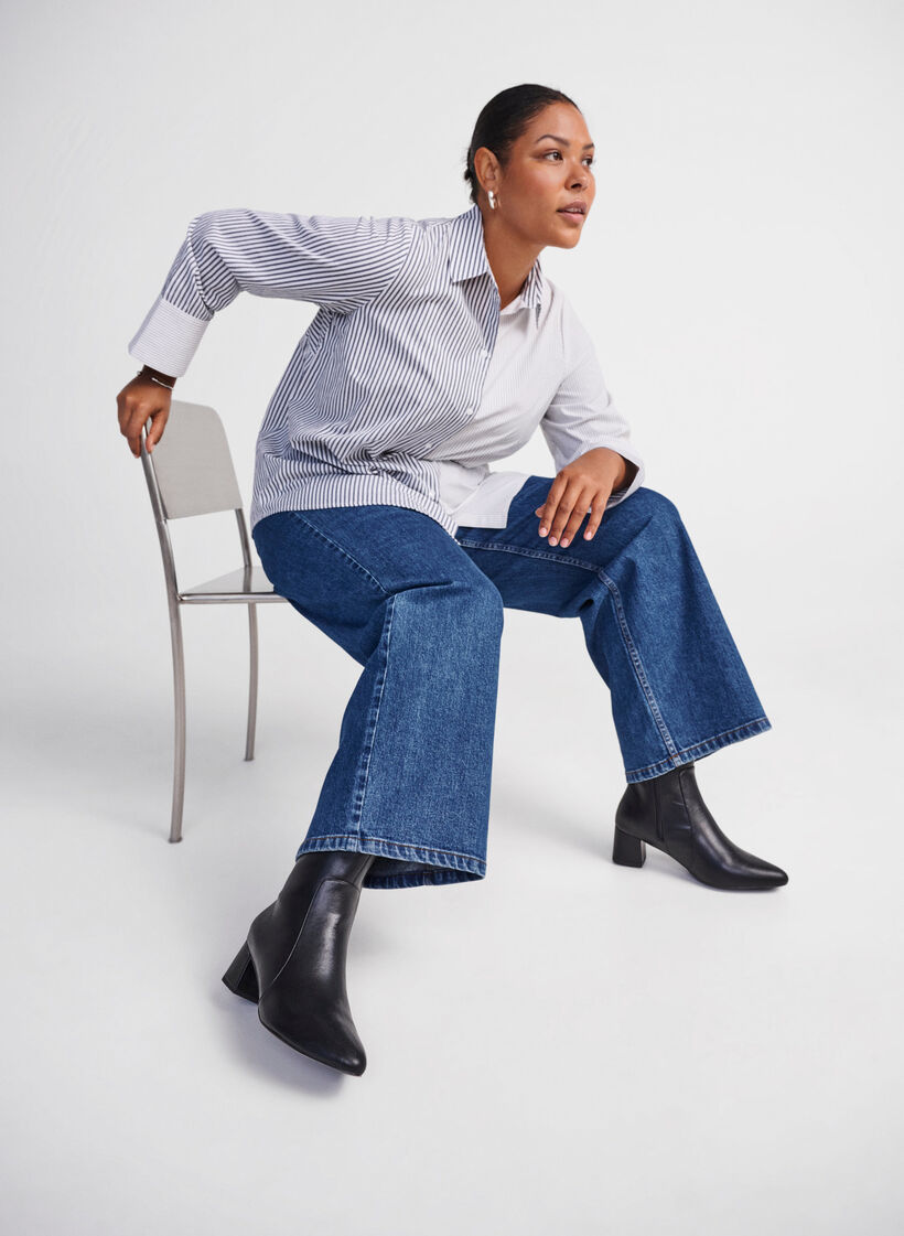 Wide fit - Leather ankle boots with heel, Black, Image image number 0