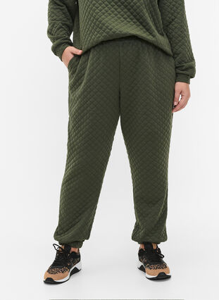 Quilted jogging bottoms with pockets, Thyme, Model image number 2