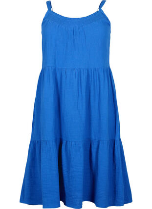 Plain cotton strap dress, Victoria blue, Packshot image number 0