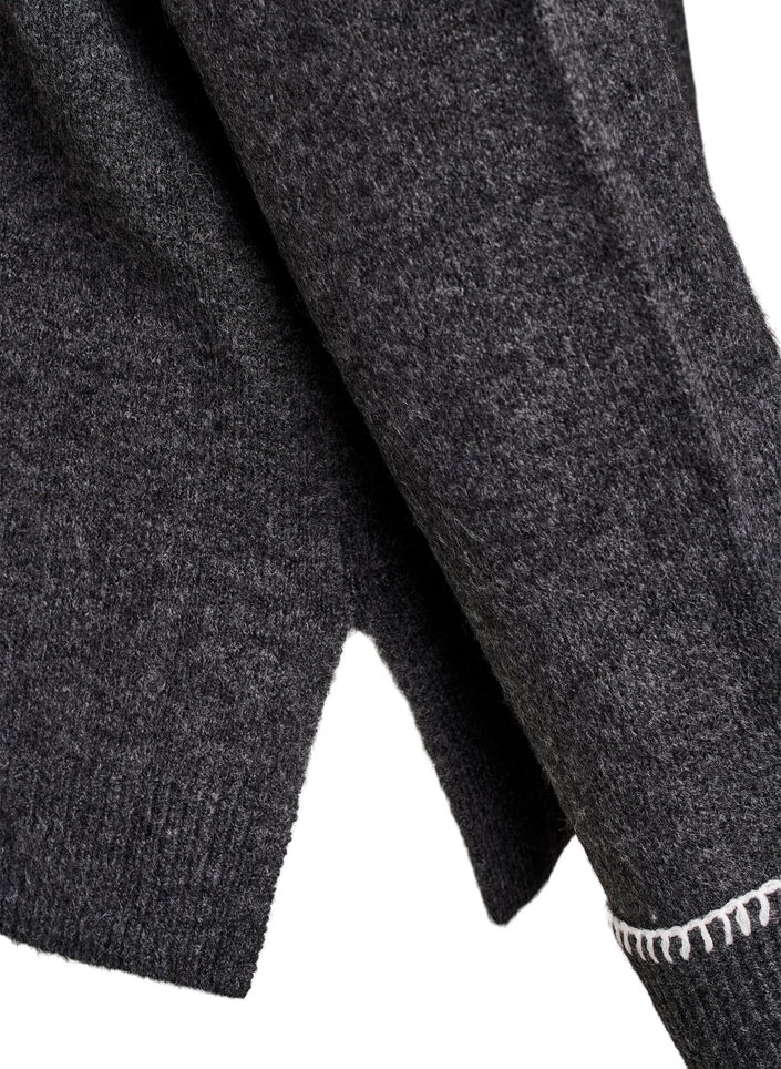 Knitted blouse with a high neck and contrast detail, Dark Grey, Packshot image number 3