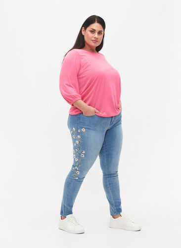 	 Extra slim Sanna jeans with embroidery detail, Light blue, Model image number 0
