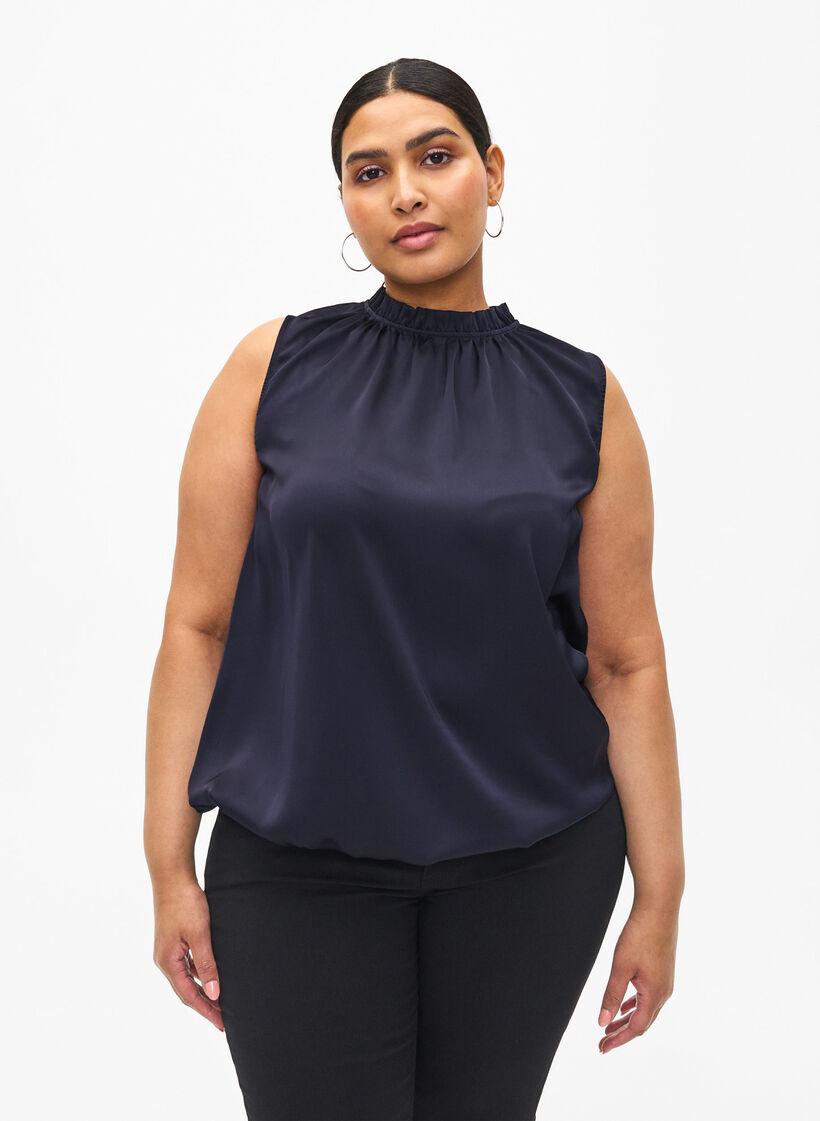 Sleeveless party top in satin, Night Sky, Model image number 0