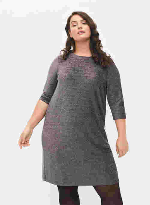 Glitter dress with 3/4 sleeves and round neckline