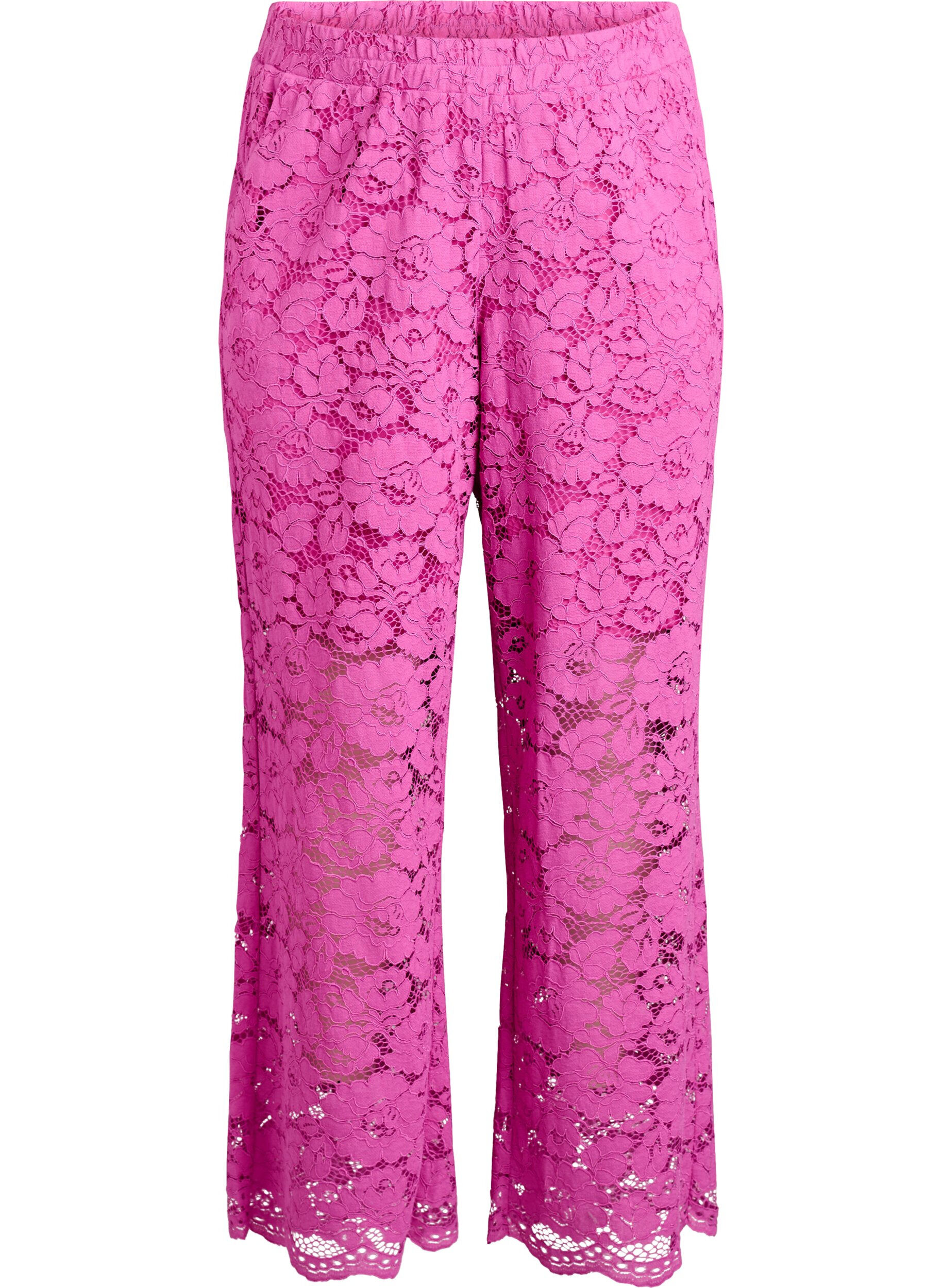 Lace trousers with a high waist and pockets