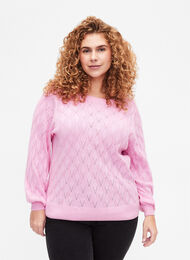 Pullover with hole pattern and boat neck	, Begonia Pink, Model
