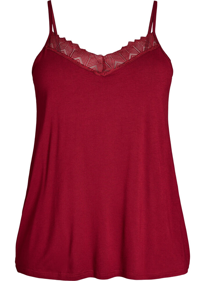 Top with lace detail and spaghetti straps, Brown, Packshot image number 0