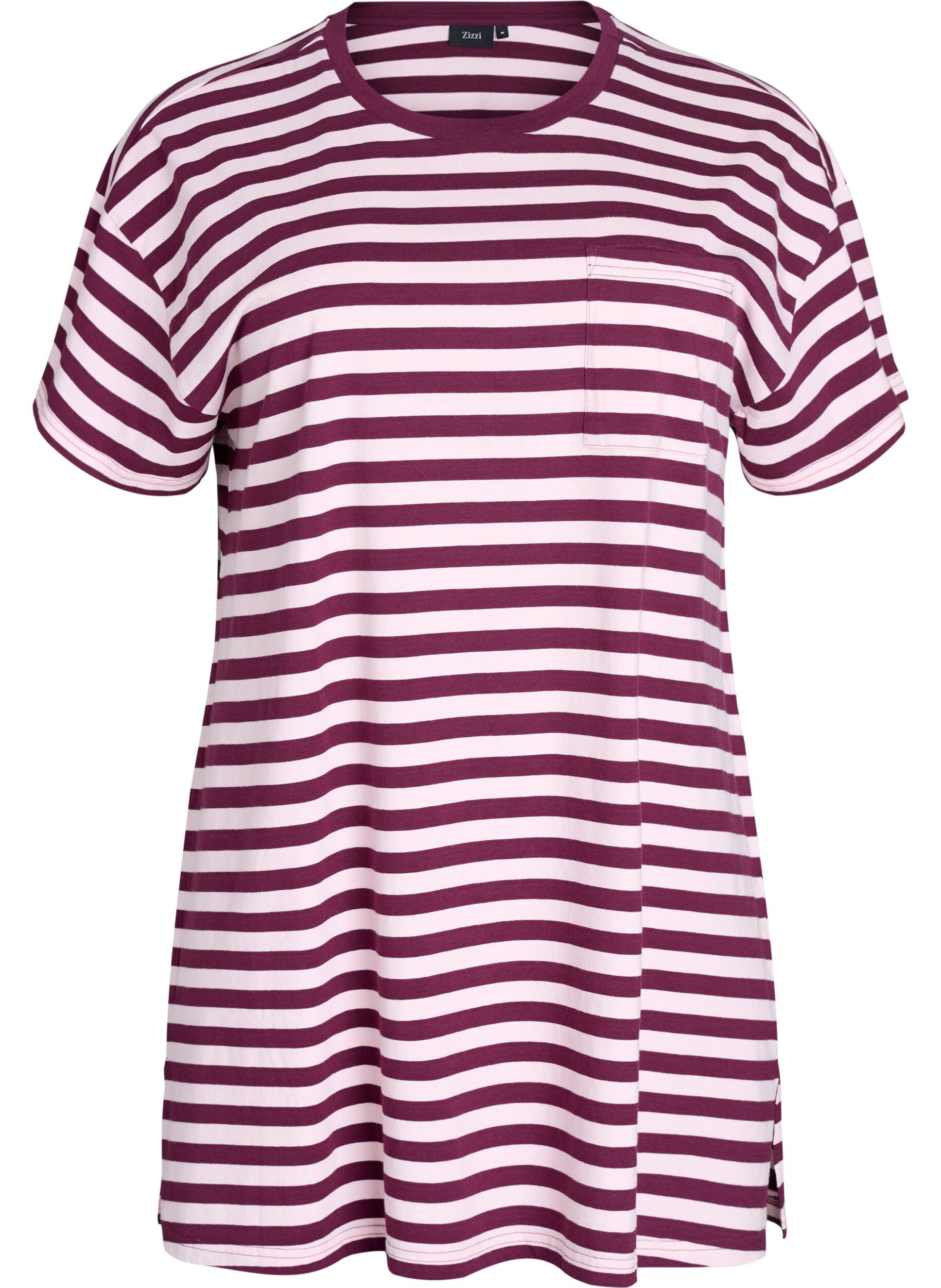 Zizzifashion Long night t-shirt in organic cotton with stripes, Red, Packshot image number 0