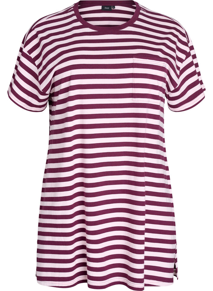 Long night t-shirt in organic cotton with stripes, Red, Packshot image number 0