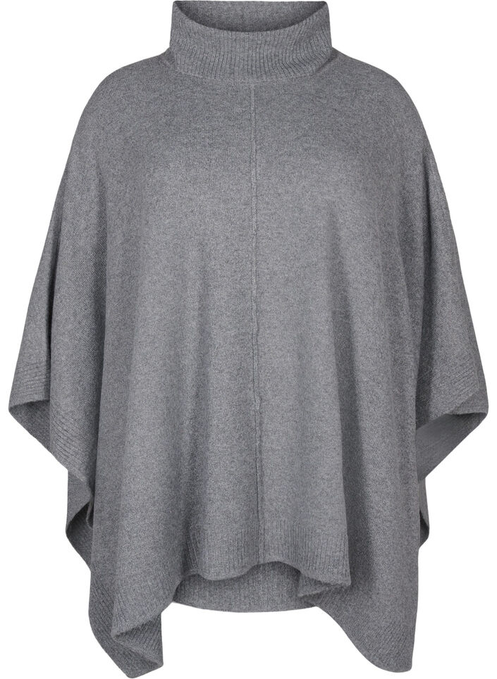 Poncho with high neck, Medium Grey Melange, Packshot image number 0