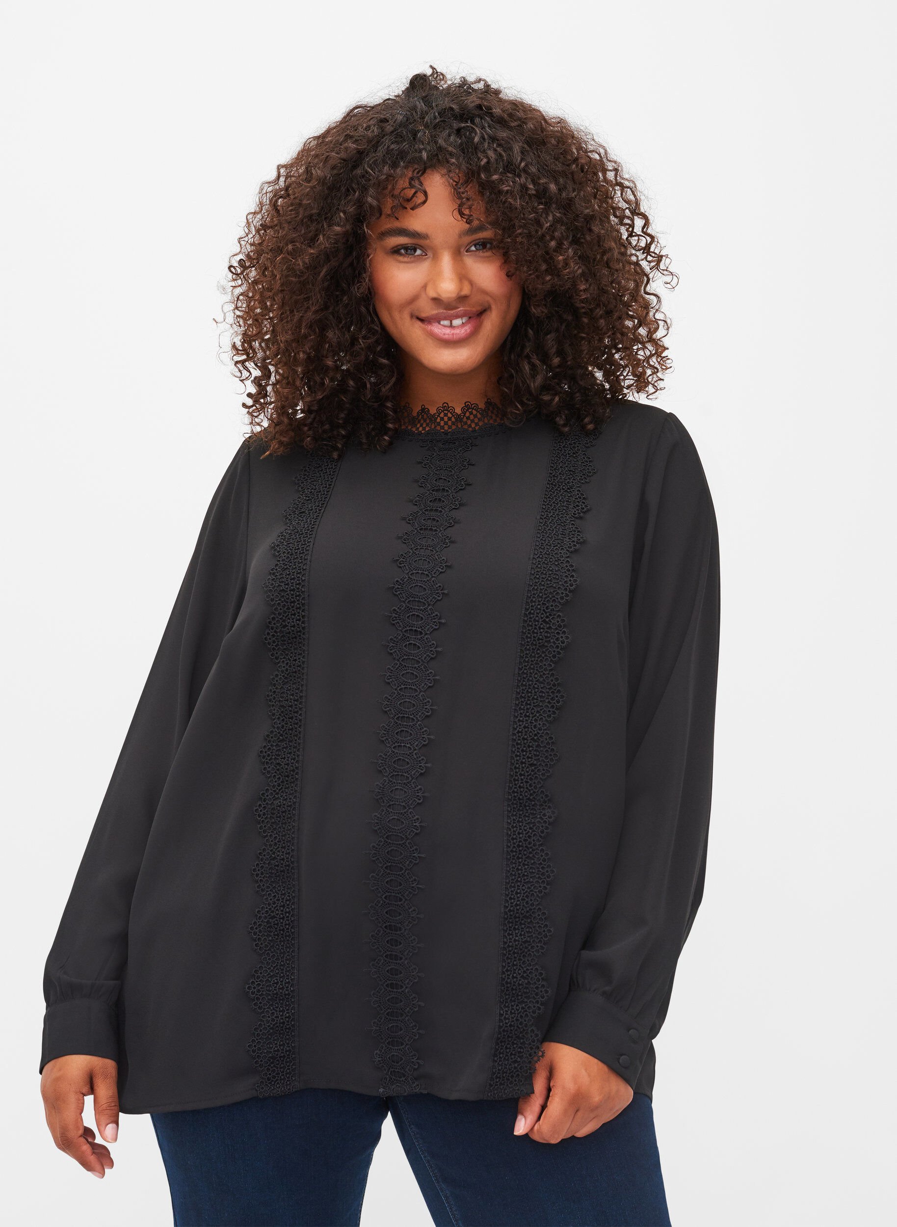 Zizzifashion Long sleeved top with lace, Black, Model image number 0