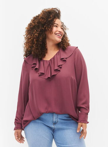 Long sleeve ruffle blouse, Renaissance Rose, Model image number 0