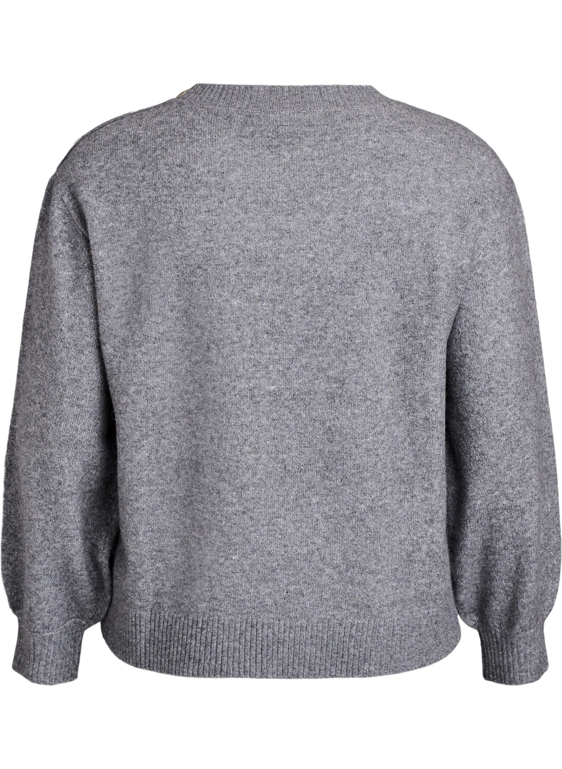 Zizzifashion Knit blouse with button detail, Grey, Packshot image number 1