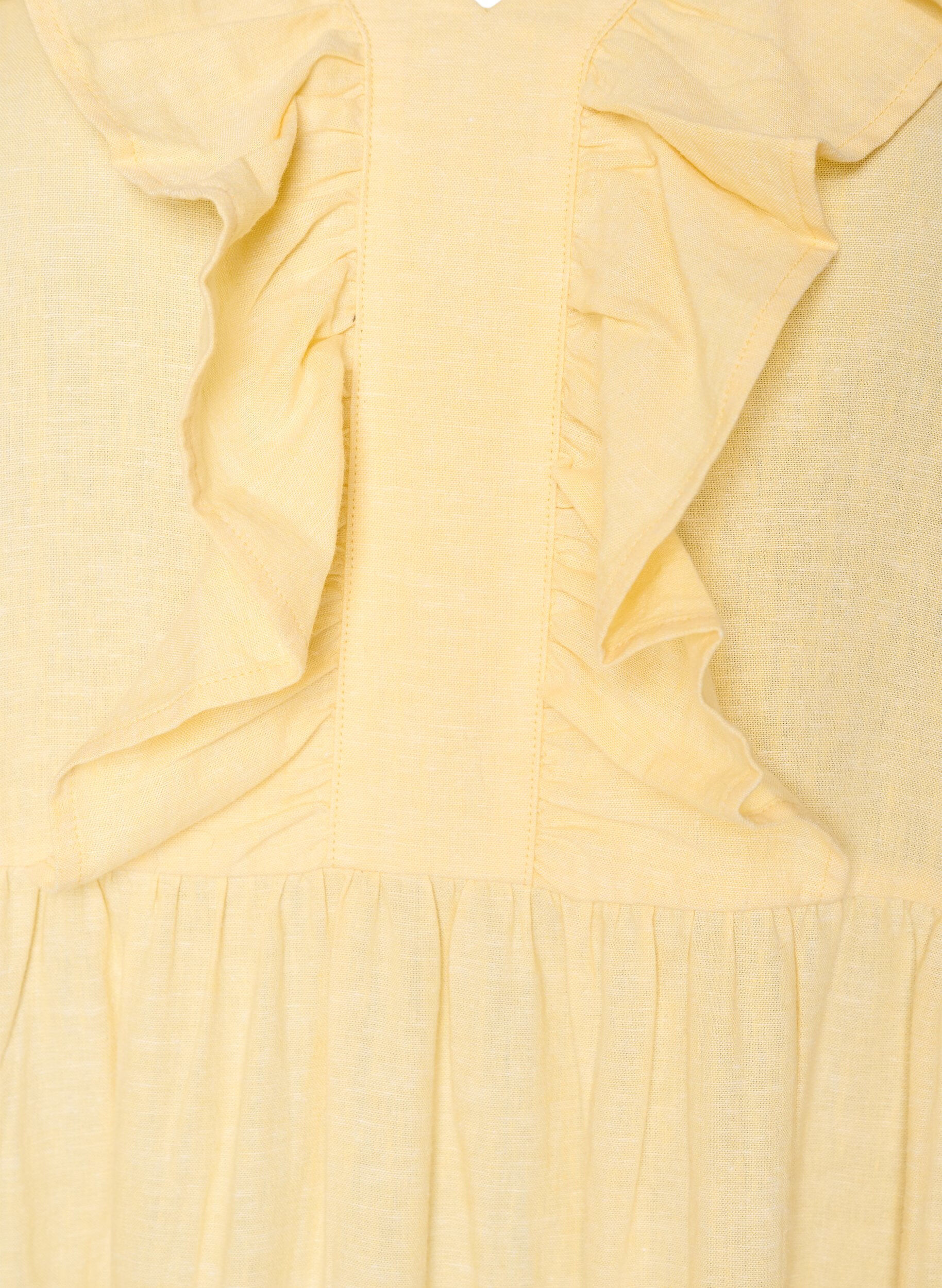 Zizzifashion Sleeveless midi dress in linen and viscose with ruffles, Yellow, Packshot image number 2