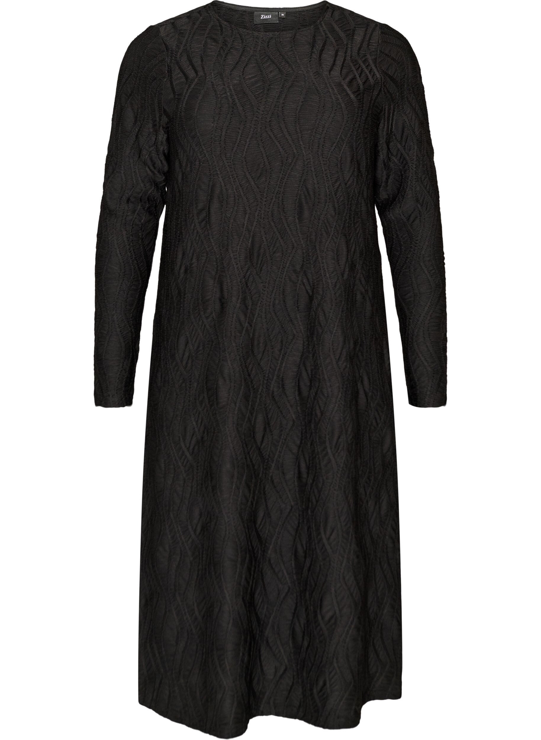 Midi dress with a wavy texture and long sleeves