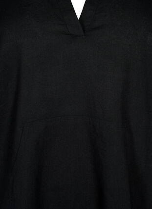 Cotton blend hooded dress with linen, Black, Packshot image number 2