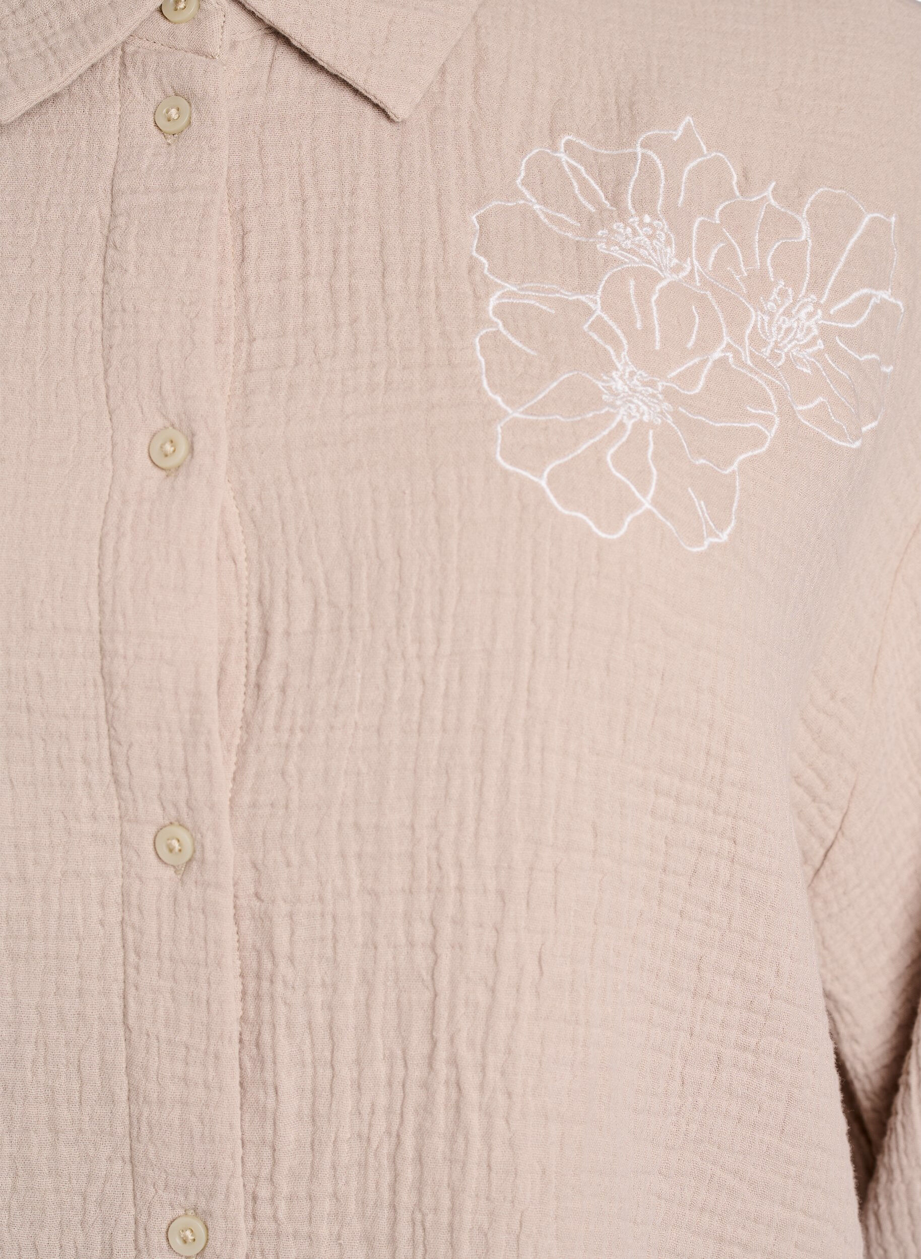 Zizzifashion Cotton muslin shirt with embroidered details, Beige, Packshot image number 2
