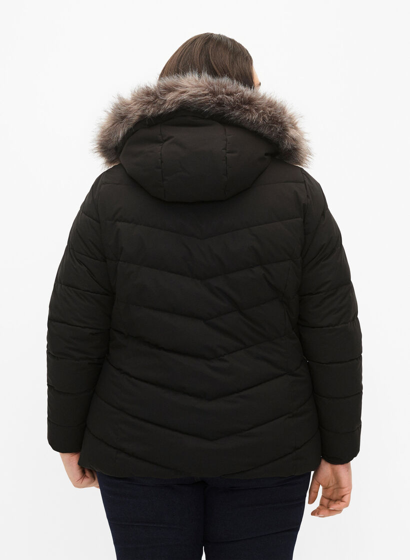 Short puffer jacket with hood, Black, Model image number 2