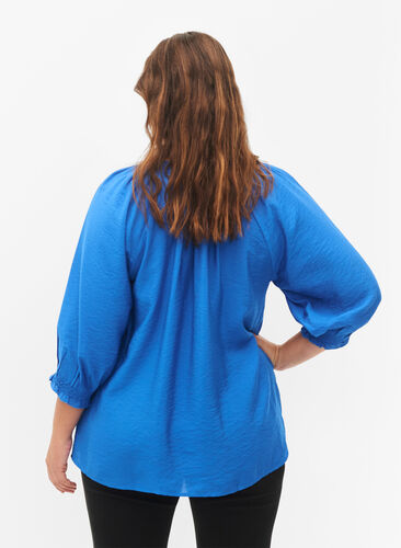 A-shape viscose blouse with 3/4 sleeves, Strong Blue, Model image number 1