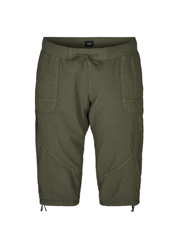 Loose cropped trousers in cotton, Ivy Green, Packshot image number 0