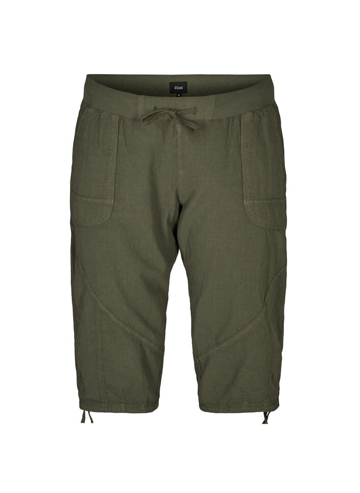 Loose cropped trousers in cotton, Ivy Green, Packshot image number 0