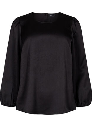Long sleeved blouse with round neck, Black, Packshot image number 0