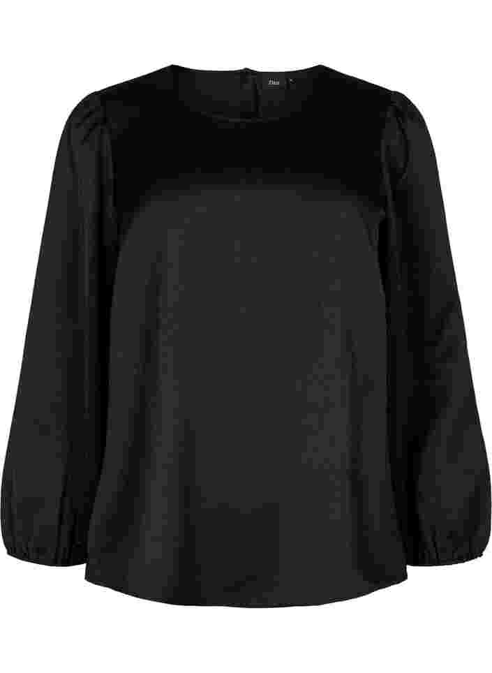 Long sleeved blouse with round neck, Black, Packshot image number 0