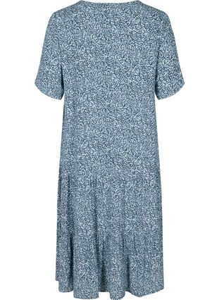 Short-sleeved viscose dress with print, Blue Flower Mix, Packshot image number 1