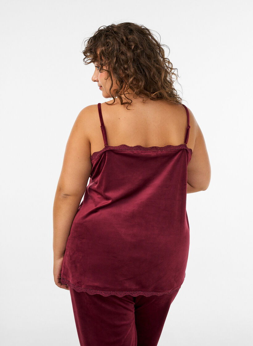 Velour top with lace trim, Red, Model image number 2