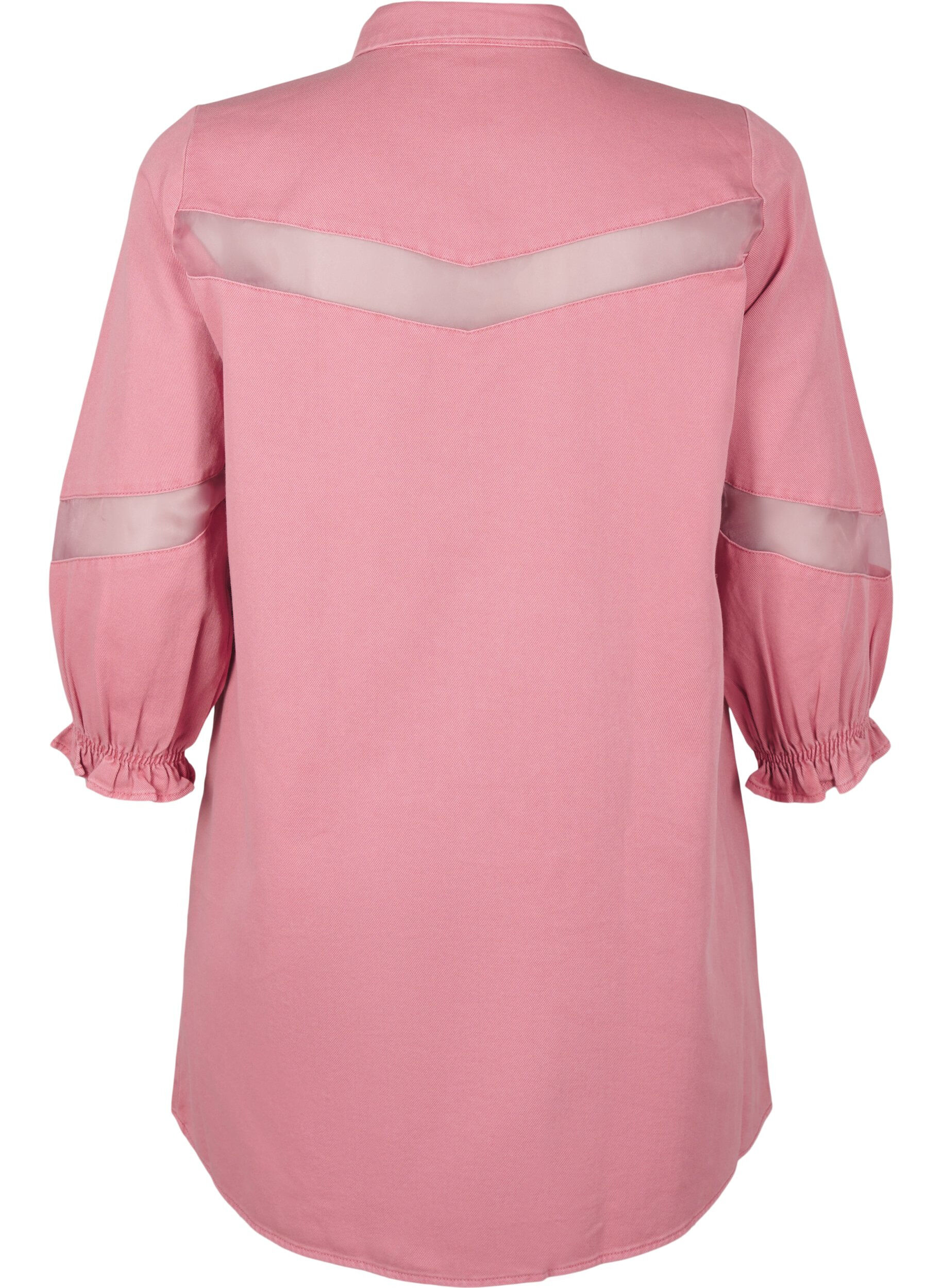 Zizzifashion Coloured denim shirt dress with mesh details, Heather Rose, Packshot image number 1