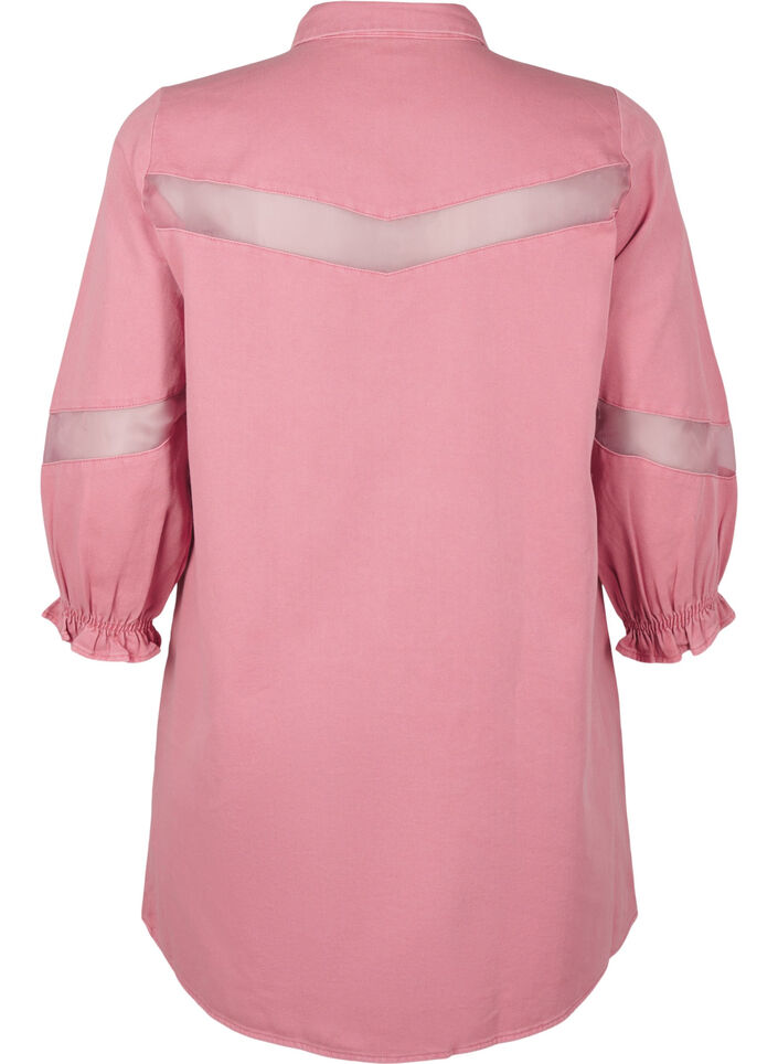 Coloured denim shirt dress with mesh details, Heather Rose, Packshot image number 1