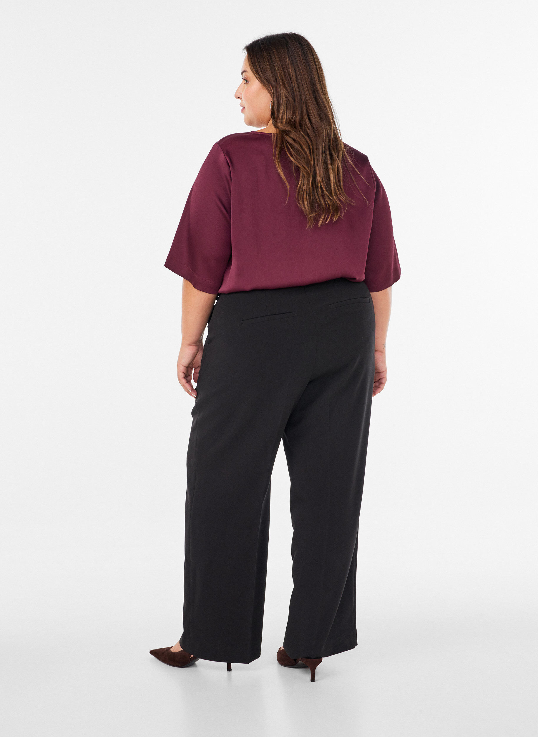 ZizzifashionSatin blouse with elbow-length sleeves, Red, Model image number 2