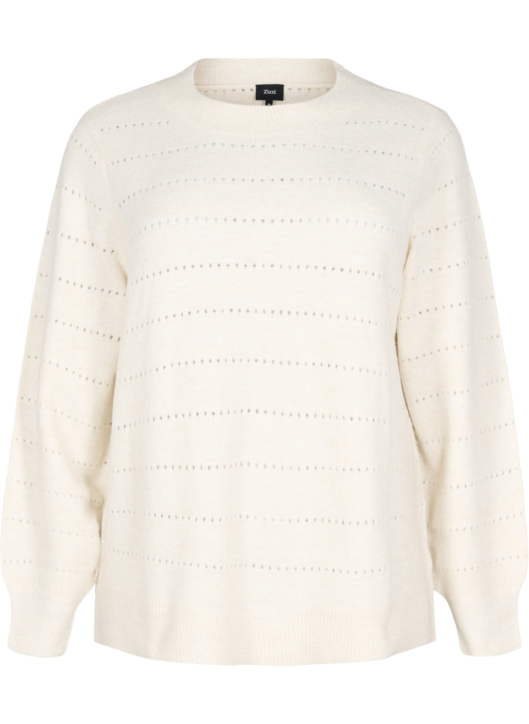 Zizzifashion Knitted blouse with round neck and lace pattern, Birch Mel., Packshot image number 0