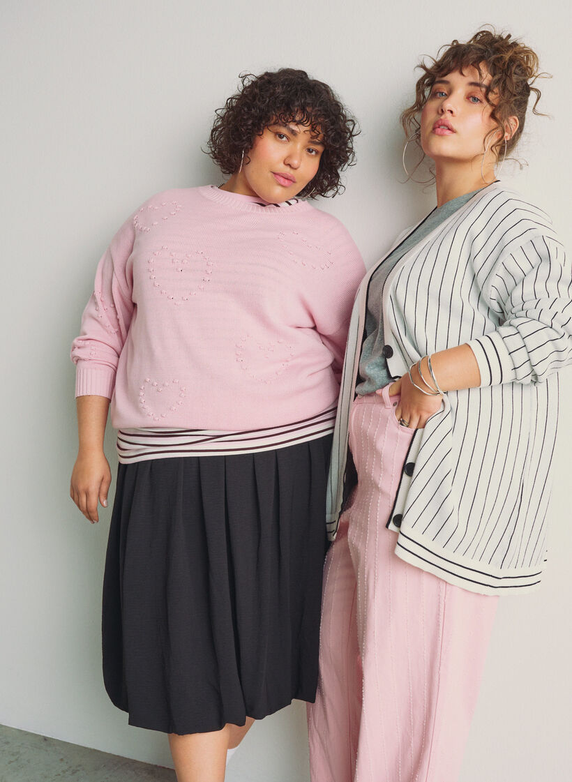 Loose knit blouse with heart pattern, Pink, Image image number 0