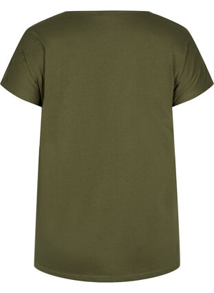 Cotton t-shirt with print details, Ivy Green Mel Leaf, Packshot image number 1