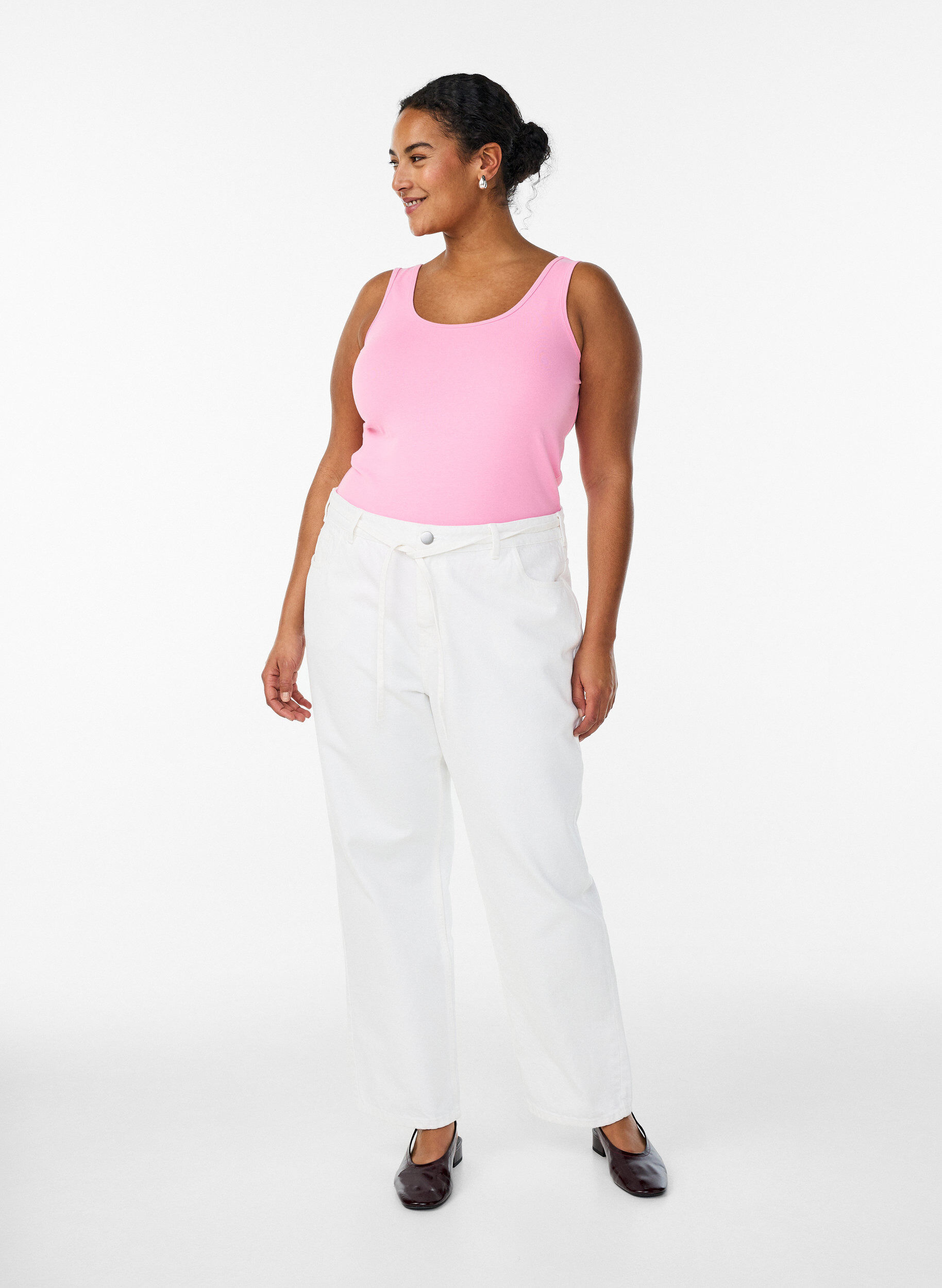 ZizzifashionSolid color basic top in cotton, Pink, Model image number 1